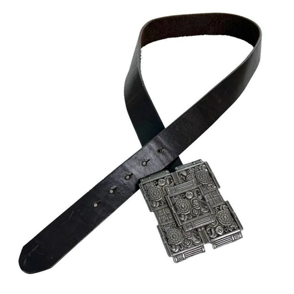 ESCADA Women's Western Metal Floral Buckle Made in Spain VTG Brown Leather Belt - Picture 3 of 16